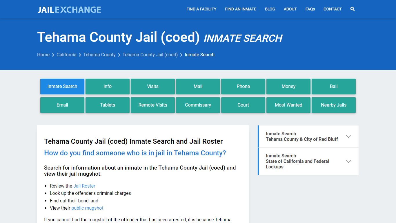 Tehama County Jail (coed) Inmate Search - Jail Exchange