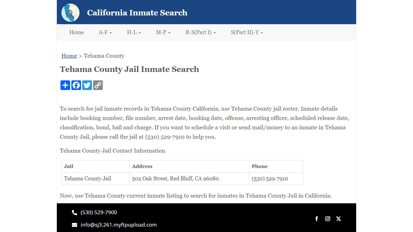 Tehama County Jail Inmate Search